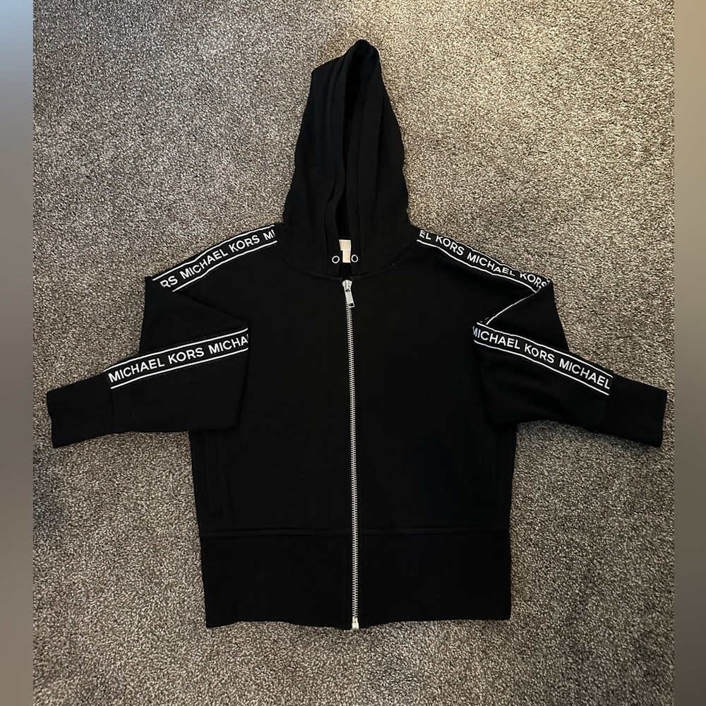 Michael Kors Logo Tape Black Zip-Up Hoodie